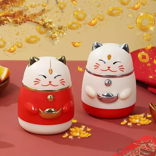 创意招财猫牙签盒按压式自动弹出