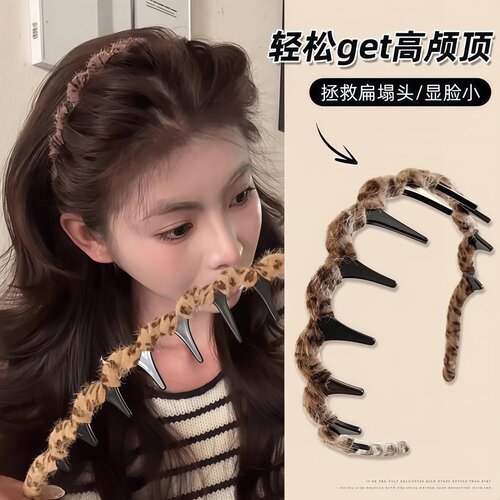 气质毛绒豹纹波浪发箍高级感