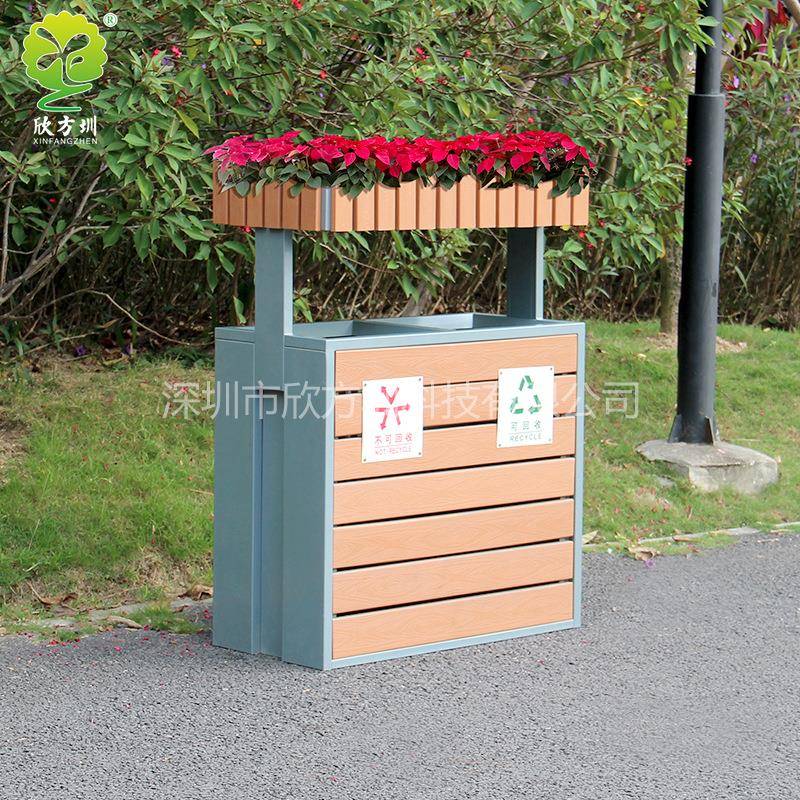 防腐木钢木垃圾桶景观景区花盆组合式分类可回收垃圾箱户外果皮箱