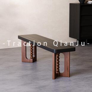 中古风实木长凳原创设计师款家用换鞋凳覆古餐椅长条凳长板床尾凳