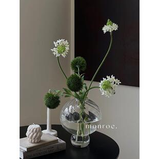 梦鹿工作室北欧波浪纹圆球透亮大号玻璃花瓶厚重桌面插花装饰摆件