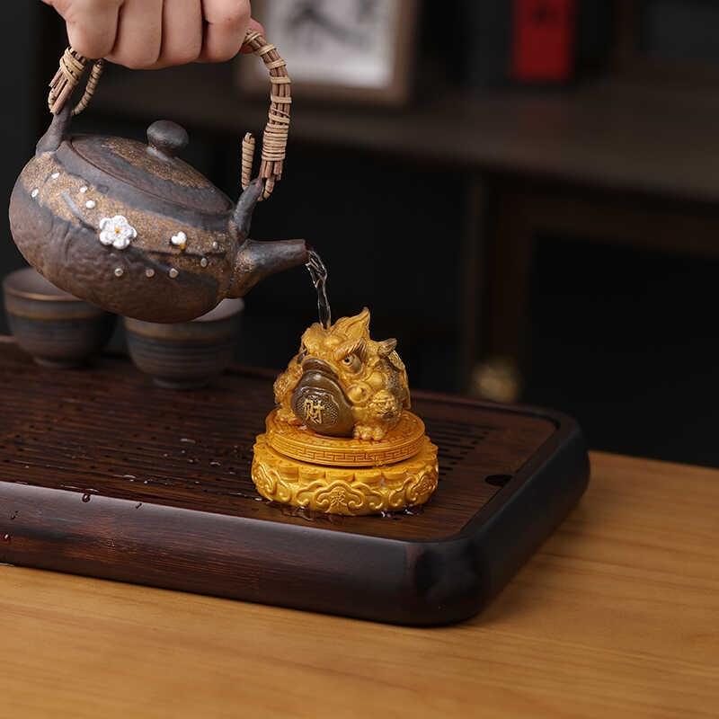 旋转变色龙龟茶宠摆件创意精品招财可养金蟾茶玩茶桌茶盘装饰摆设