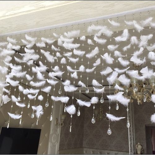 浪漫羽毛珠帘粘钩拱门软隔断玄关橱窗吊顶客厅门口婚庆白色