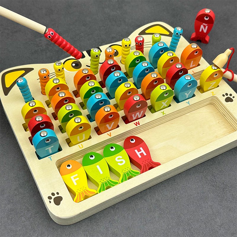 字母数字认知小猫钓鱼玩具磁性婴幼儿童1一3岁抓虫游戏益智幼儿园