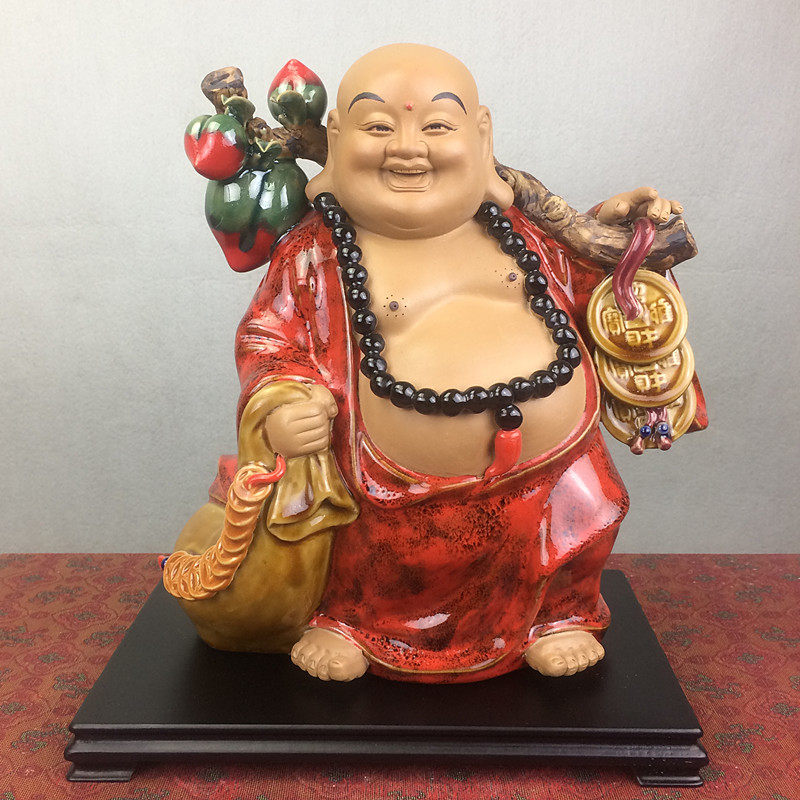 布袋佛小担金笑佛中式客厅酒柜陶瓷摆件石湾公仔办公室招财装饰品
