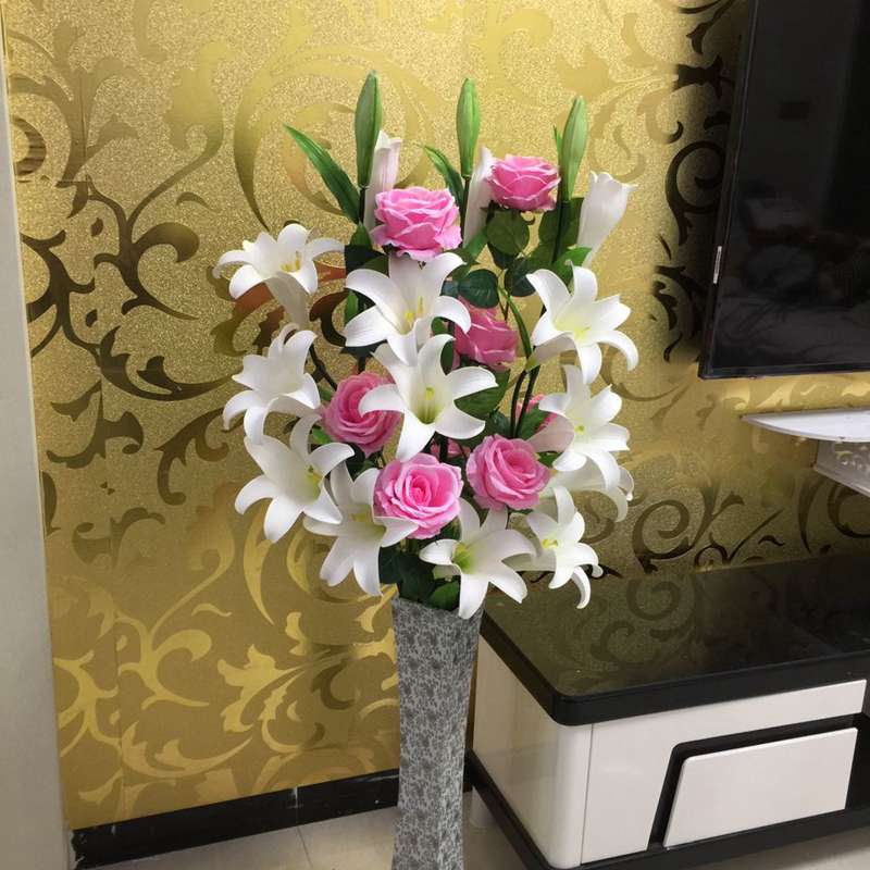 仿真百合花玫瑰花干花假花仿真花家居客厅落地绢花花套装花瓶套装