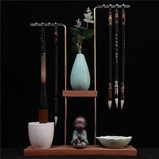 铜杆笔架毛笔挂学生墨碟创意摆件挂笔卖笔展示架毛笔架文房四宝
