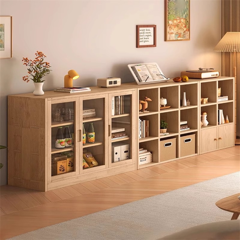 全实木储物柜格子柜自由组合书架置物架落地客厅收纳矮柜家用书柜