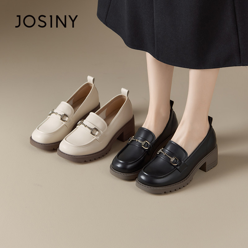 卓诗尼乐福鞋女2025春季新款一脚蹬小皮鞋英伦风粗跟软底百搭单鞋,女鞋,深口单鞋,淘宝优惠券,粉丝福利购,淘宝优惠卷