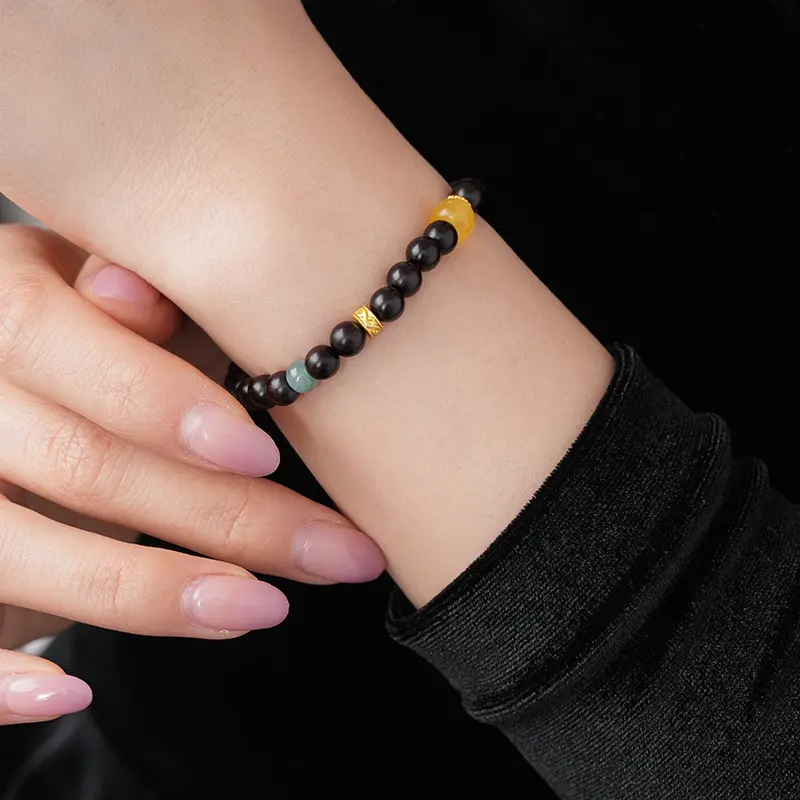 天然蓝晶蜜蜡小叶紫檀串珠手链轻奢高级感手串时尚通勤百搭手饰女