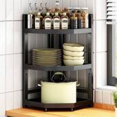 家用靠墙多功能厨房转角放锅三角置物架落地多层锅架收纳三脚架子