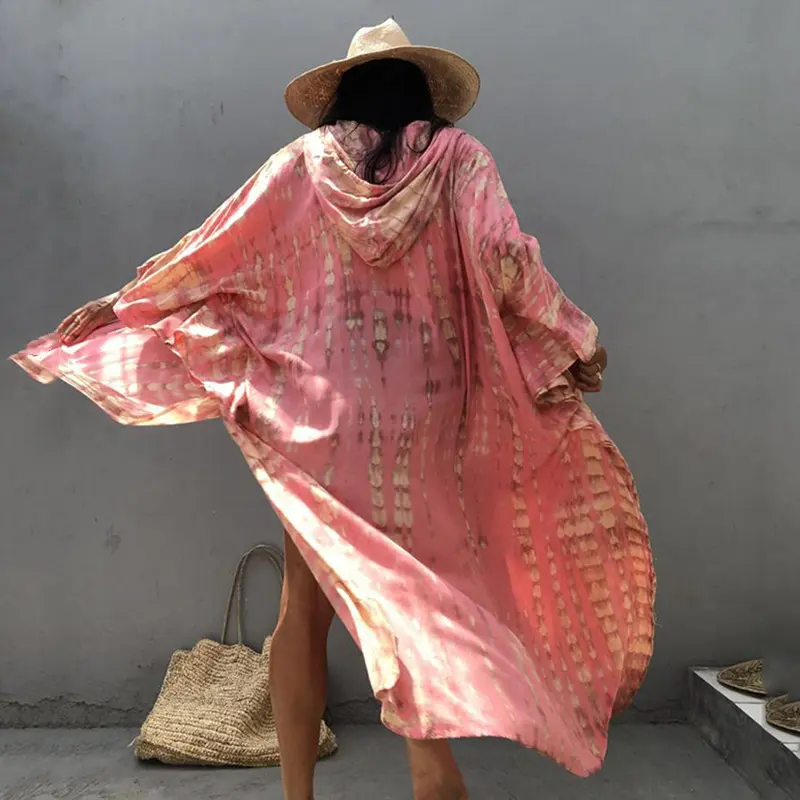 新款欧美连帽开衫宽松大码海边度假防晒外套比基尼罩衫泳衣外搭女