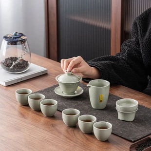 功夫泡盖碗茶杯套装 家用办公室整套高档哥窑茶具会客陶瓷中式