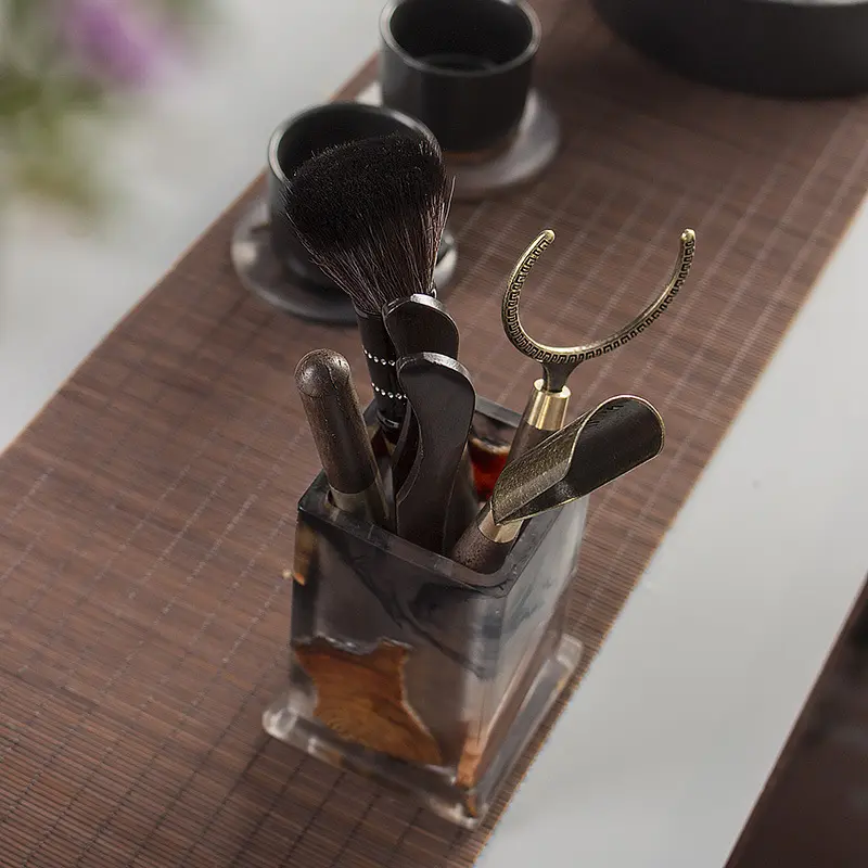 新款 黑檀实木茶道六君子套装茶具配件大全泡茶工具茶夹勺刀