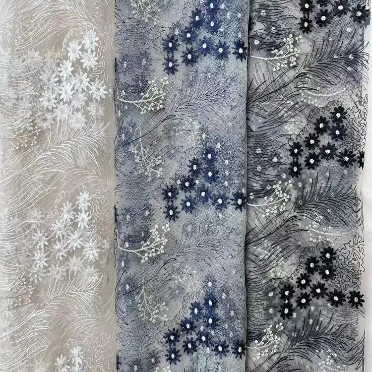 直销 新款仙气刺绣绣花 重工蕾丝花边面料 海胆海草绣花布料