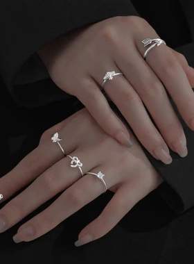 s925个性头结戒指韩版小巧可爱单钻素银开口指环指戒