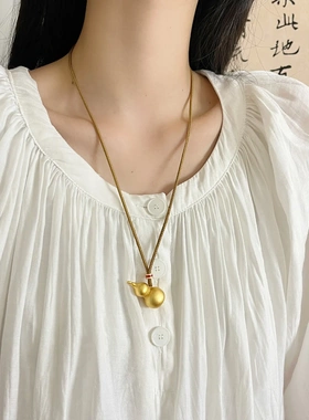 古法沙金葫芦吊坠项链抽拉可调节编织绳长款毛衣链国潮新中式饰品