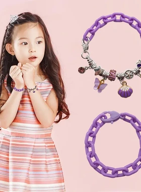 93件紫色扁盒少儿手链套装 手工大孔串珠精美水晶珠手串礼盒