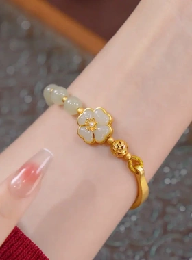 设计师推荐【花开十里】和田玉转运珠手镯复古镯甜美古风半镯手链