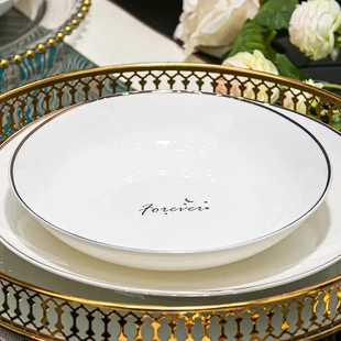 2025碗碟套餐碗家用陶瓷餐具高级简约金边碗防烫饭碗菜盘子碗具