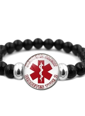 diabetes时光宝石手链女欧美饰品黑色串珠手串弹力手饰