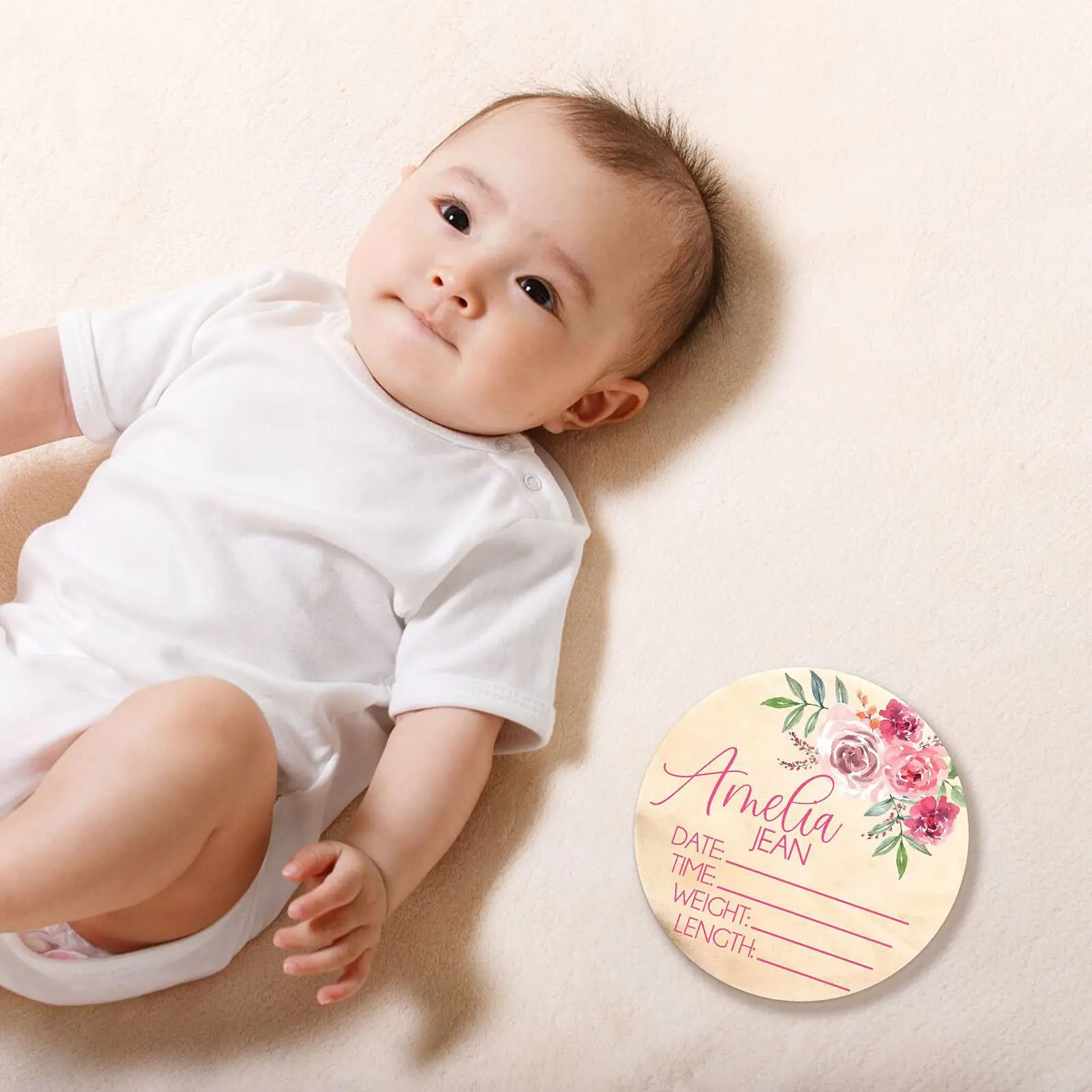 爆款新生儿照片道具个性化摆件出生统计标志木制姓名标志装饰