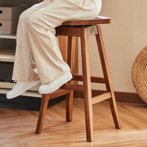 那澜多好可旋转实木山峦原木风吧台凳高脚凳家用轻奢高级感酒吧椅