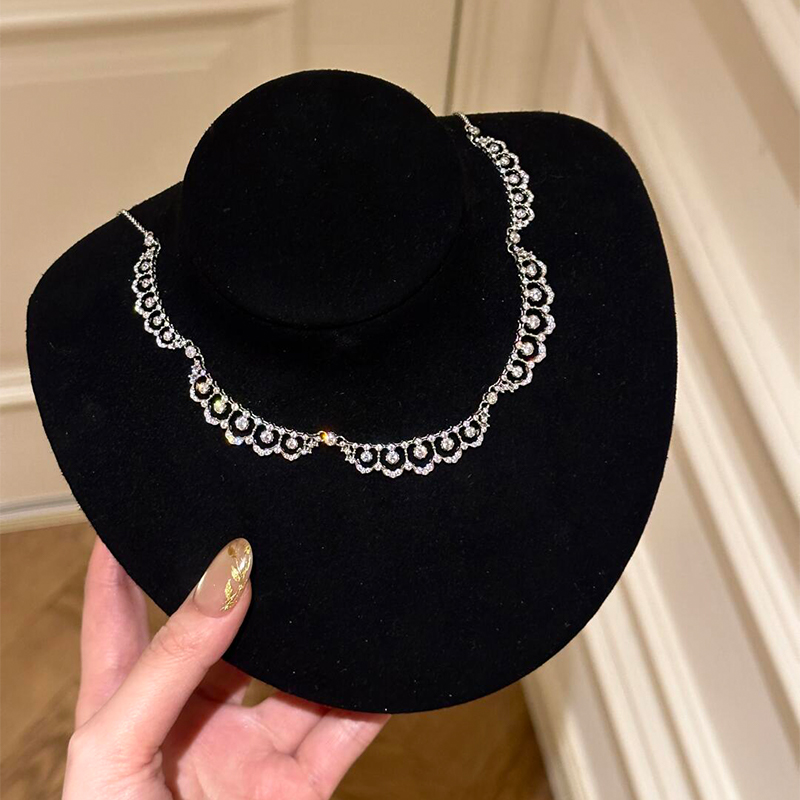 法式复古银色蕾丝花边项链女