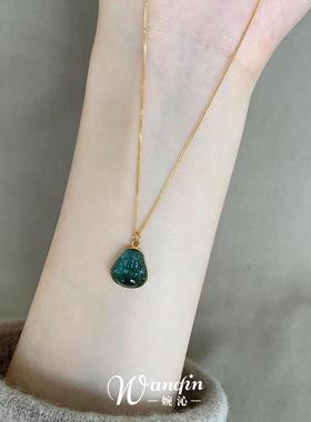 新中式绿色佛公吊坠项链女