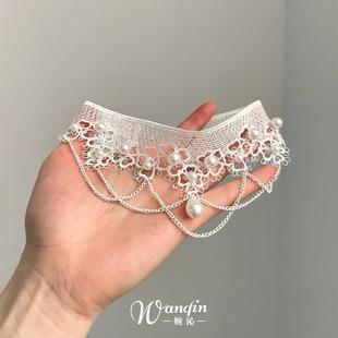 法式白色仿珍珠蕾丝项链女2025新款爆款颈链轻奢小众高级感锁骨链