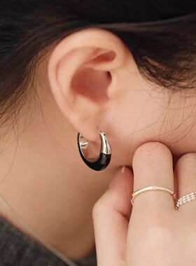 复古黑色滴釉珐琅几何耳环女独特气质百搭耳钉小众高级感耳扣耳饰