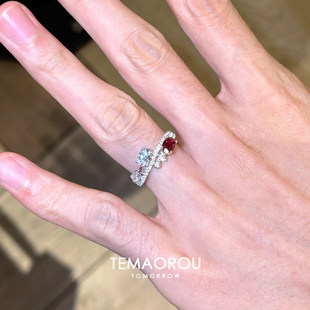 不掉色！爆闪红色鸽子蛋戒指女精致独特高颜值指环小众设计食指戒