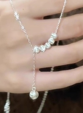 银色拉丝仿猫眼石串珠项链女