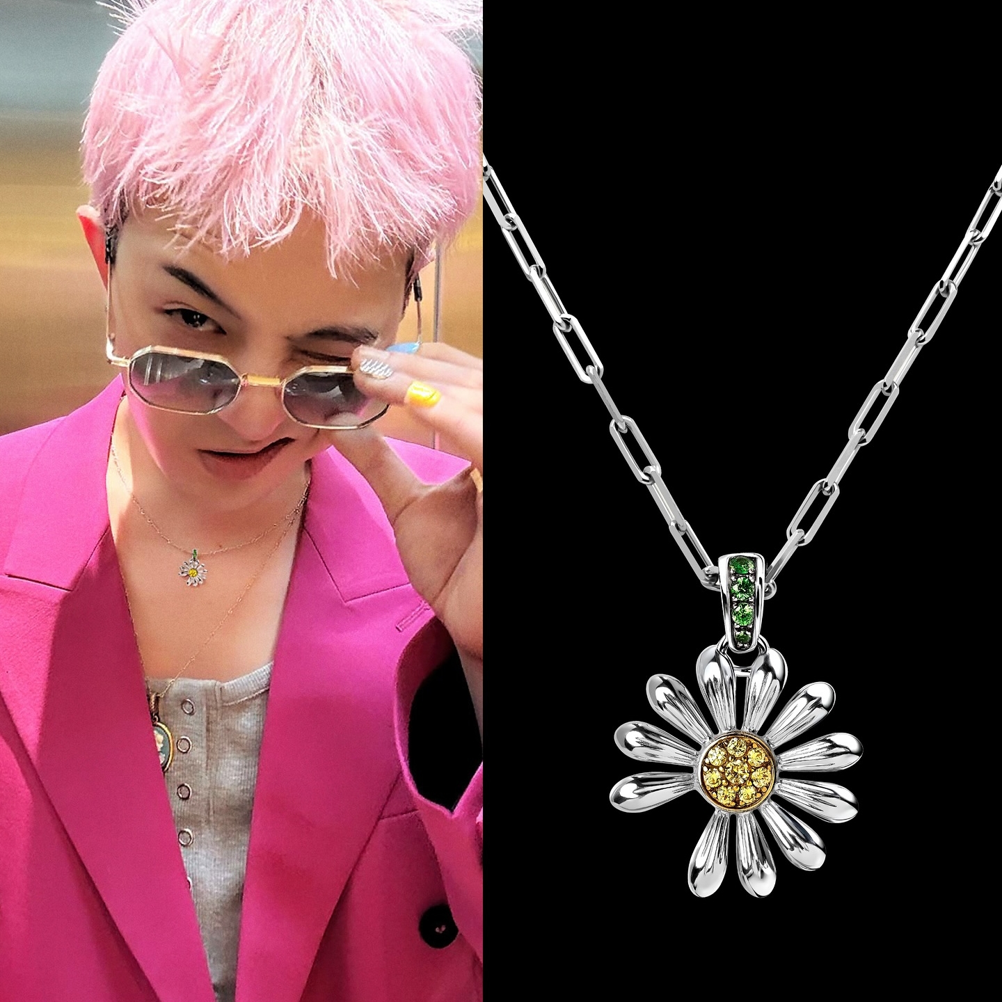 GD权志龙同款银色向日葵项链女
