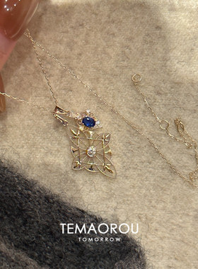 复古日系金色镂空花朵项链女