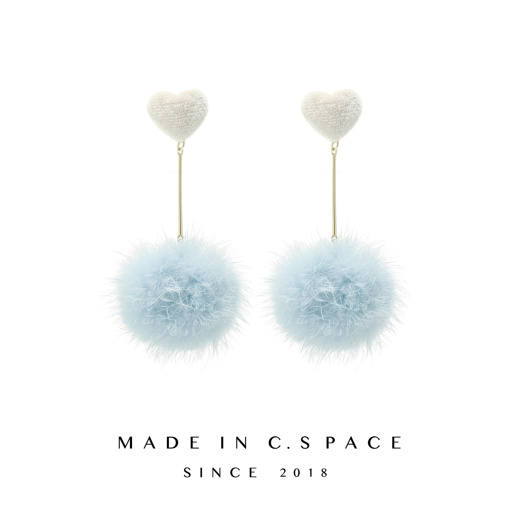 圣诞爱心蓝色毛球吊坠耳环女