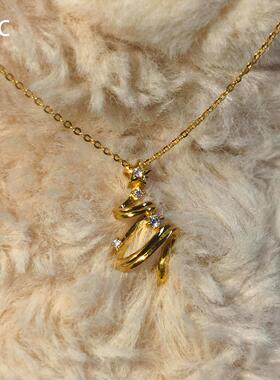 金色螺旋圣诞树吊坠项链女