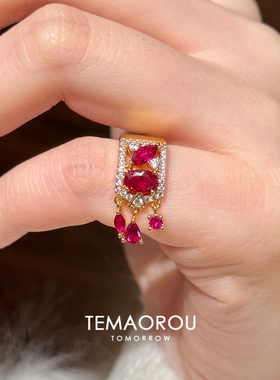 新中式超闪仿红宝石流苏尾戒女