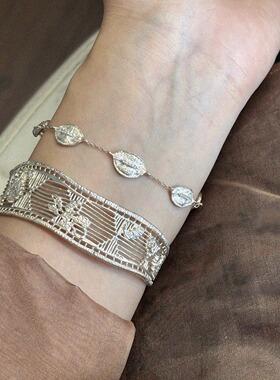 新中式银色镂空栀子花开口手镯女