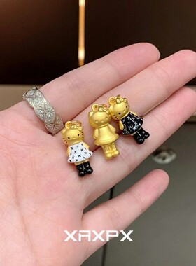 黄金色Kitty猫吊坠项链女