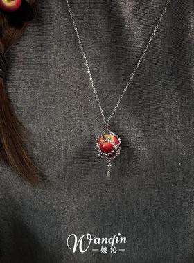 冷淡风红苹果网兜项链女