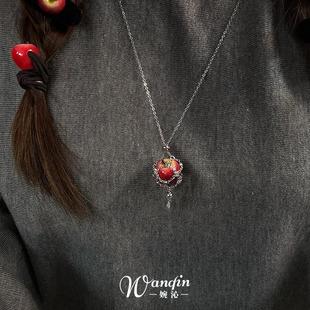 冷淡风红苹果网兜项链女款精致独特气质颈链小众设计高级感毛衣链