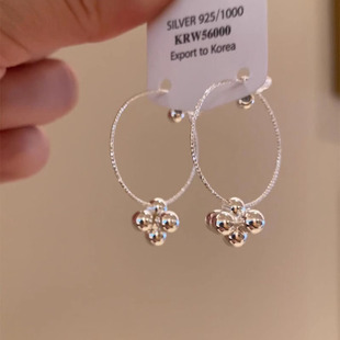 银色圈圈小花球耳环女士2025新款爆款独特耳钉轻奢小众高级感耳饰