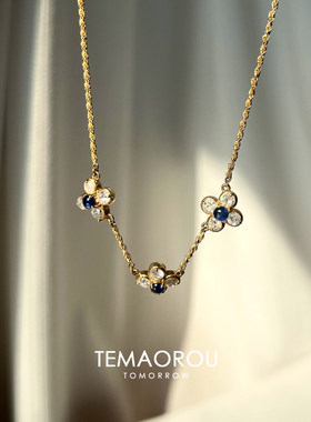 罗马旧事~复古做旧蓝色小花项链