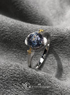 韩系克莱因蓝双子星仿钻戒指女