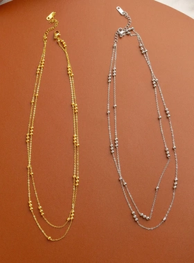 法式简约转运圆珠钛钢项链不掉色女夏季双层叠戴高级感百搭锁骨链