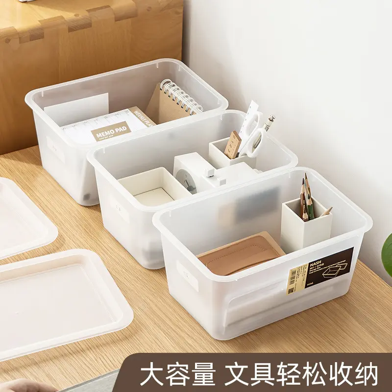 直销桌面透明收纳盒塑料带盖透明收纳盒子可叠加多层收纳柜