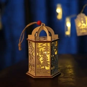 圣诞节装 发光镂空灯笼配橱窗摆件 饰木质工艺品挂件