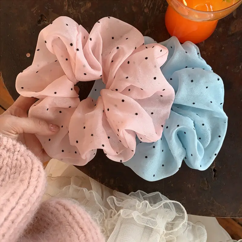 粉色蓝色波点大肠发圈韩系芭蕾风甜丸子头发绳头绳发饰