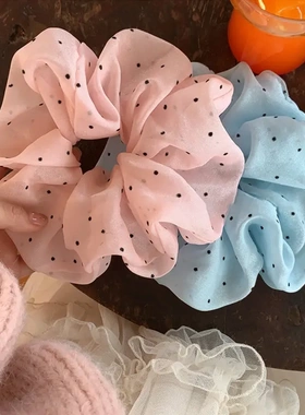 粉色蓝色波点大肠发圈韩系芭蕾风甜丸子头发绳头绳发饰